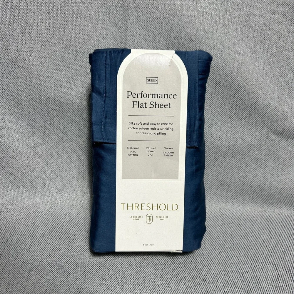 Threshold Queen Performance Flat Sheet Metallic Blue 400 Thread Cotton Sateen